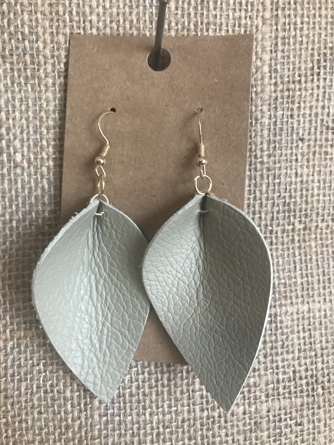 Tan pinched leather earring
