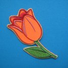 Self-adhesive sticker embroidered iron-on patch Orange Tulip flower beautiful pretty 3.25 inch