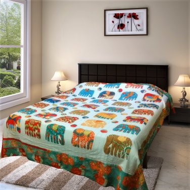 Applique work handmade cotton bed cover for double bed