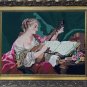 ANTIQUE NEEDLEPOINT EMBROIDERY WOMEN PLAYING MANDOLIN GOLD ORNATE FRAME