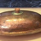 ANTIQUE SERVING DISH PLATTER COOKING LID FISH SEAFOOD OVAL HAMMERED COPPER BRASS