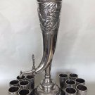 ANTIQUE FABERGE WINE HORN FORM URN 12 BEAKERS SET 84 SILVER IMPERIAL RUSSIAN 1890s