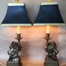 ANTIQUE LIONS BRONZE LAMPS PAIR COLONIAL FRENCH FINE ART FROM DUBAI YACHT