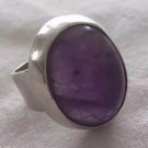 ANTIQUE RING CABOUCHON NATURAL AMETHYST STERLING SILVER 925  Sz 7.5 ART DECO