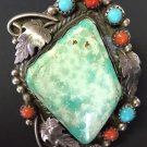 ANTIQUE RING GREEN TURQUOISE STERLING SILVER NAVAJO INDIAN NATIVE SIGNED Sz10.5