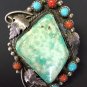 ANTIQUE RING GREEN TURQUOISE STERLING SILVER NAVAJO INDIAN NATIVE SIGNED Sz10.5