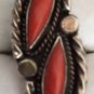 VINTAGE RING NAVAJO NATIVE INDIAN RED CORAL STERLING SILVER Size 6,5