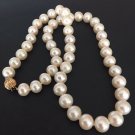 VINTAGE WOMEN NECKLACE 9,5mm NATURAL PEARLS FIC DESIGNER 14K YELLOW GOLD