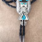 VINTAGE KACHINA BOLO TIE HOPI INDIAN NATIVE TURQUOISE STERLING SILVER SIGNED