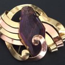 ANTIQUE BROOCH CORO SIGNED AMETHYST YELLOW ROSE GOLD FILLED ART DECO