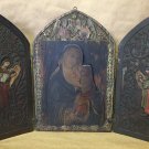 EXQUISITE ANTIQUE CHRISTIAN TRIPTYCH ICON MOTHER VIRGIN MADONNA JESUS 17C WOOD