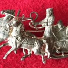 ANTIQUE BROOCH 84 SILVER 1800s  IMPERIAL RUSSIAN TROIKA COSSACK 3 HORSES SLEIGH