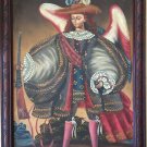 ANTIQUE ICON OIL ON CANVAS PAINTING CUSCO  PERU ARCHANGEL WARRIOR ACABUCERO 18C