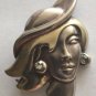 ANTIQUE WOMEN BROOCH PIN FACE STERLING SILVER  925 VERMEIL GOLD PLATE  ART DECO