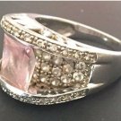 Vintage Emerald Cut Pink Tourmaline Sterling Silver Ring  Size 9