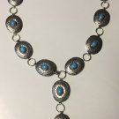 VINTAGE BELT NECKLACE NAVAJO NATIVE INDIAN ROUND TURQUOISE STERLING SILVER 1940s