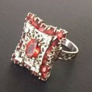 $18,000 ANTIQUE RING 1.52tcw MANDARIN GARNETS DIAMONDS 14K WHITE GOLD ART DECO