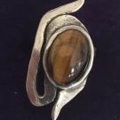 Antique Art Deco Cabochon Tiger Eye Ring - Sterling Silver Size 5 Adjustable