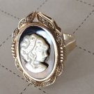 VINTAGE SETA CAMEO RING MOTHER OF PEARL ONYX GOLD ON STERLING SILVER 925 Sz10.25