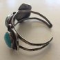 VINTAGE CUFF BRACELET NAVAJO NATIVE INDIAN 3 BLUE TURQUOISES STERLING SILVER