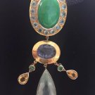 VINTAGE NECKLACE GREEN JADEITE JADE TANZANIT AQUAMARINE STINGRAY STERLING SILVER