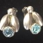 ANTIQUE VINTAGE MAX STANDAGER CLIP EARRINGS AQUAMARINE STERING SILVER DENMARK