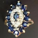 Antique Blue Sapphire & Diamond Cocktail Ring in 10K Yellow Gold