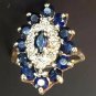 ANTIQUE WOMEN COCKTAIL RING BLUE SAPPHIRES DIAMONDS 10K YELLOW GOLD