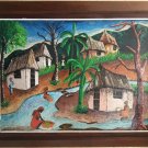 ANTIQUE CYPRIEN  PAINTING OIL ON BOARD HAITIAN ART SIGNED LISTED ARTIST