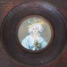 ANTIQUE FRENCH MINIATURE PAINTING CONTES PORTRAIT SIGNED ORIGINAL FINE ART