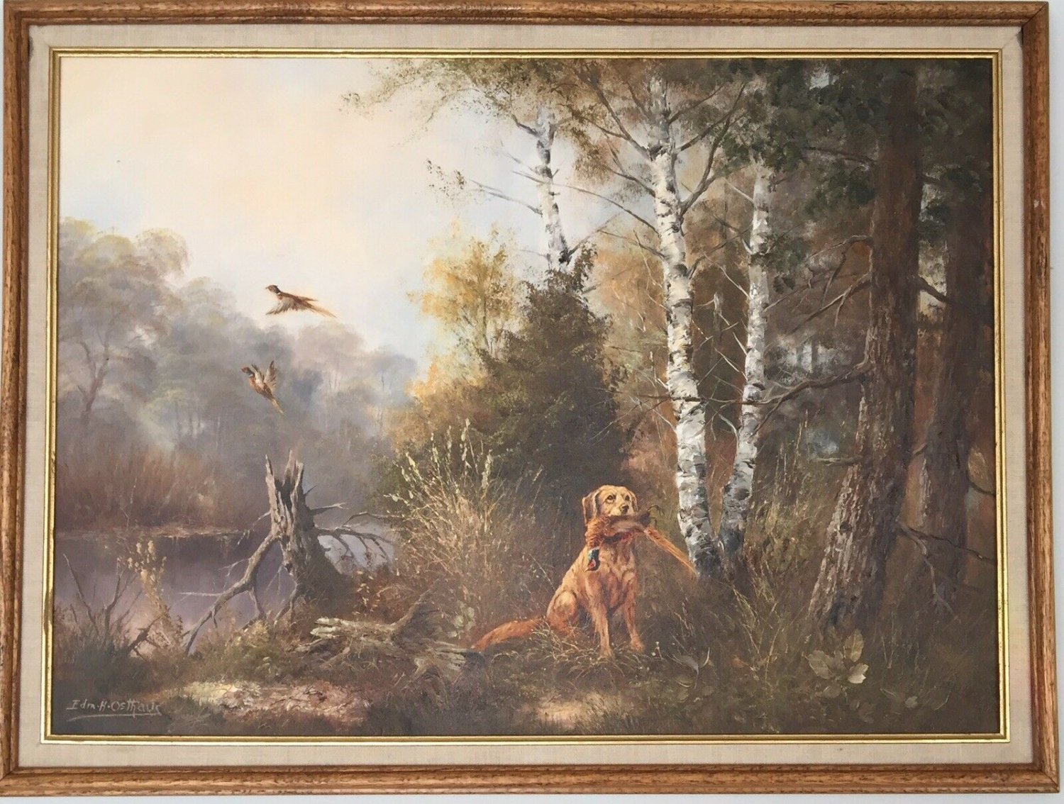 AFTER EDMUND H. OSTHAUS HUNTING DOG PAINTING OIL ON CANVAS MASTER FINE ART