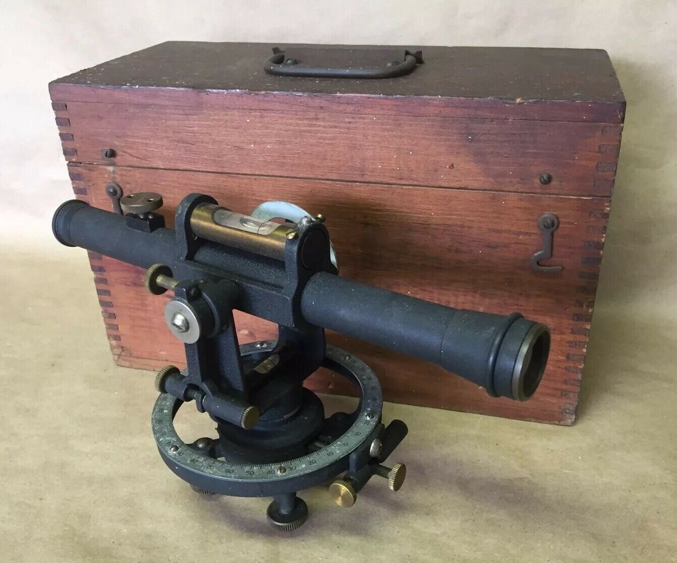 Original Antique Dennison Mfg Co Level Surveyors Scope Instrument In Box