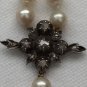 ANTIQUE NATURAL PEARL NECKLACE ROSE CUT DIAMOND 14K GOLD SILVER VICTORIAN 1880s