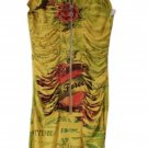 Yellow and Red Bodycon Women's Mini Dress with Zipper Size S Bird and Rose Heart