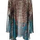 Cover Charge Peacock Blue Leopard Brown Kimono XL Long Sleeve Blouse