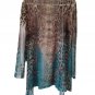 Cover Charge Peacock Blue Leopard Brown Kimono XL Long Sleeve Blouse