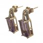 Vintage Art Deco Emerald Cut Amethyst & Diamond Stud Earrings in 10k Yellow Gold