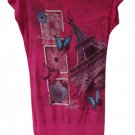 Vivian Paris Butterfly Dark Pink Long T-Shirt Tunic Mini Bodycon Dress - Size M