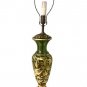 Antique Victorian  Moser Bogemian emerald green gold floral glass table lamp