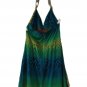 Grass Collection Backless Dress - Green, Blue, and Gold, Size Medium (M)