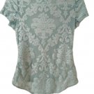 Haute Monde Lime Green Elegant Floral Print T-Shirt - Size Large (L)