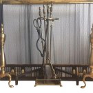 Antique Norwich NY Solid Brass/Iron Fireplace Screen w/Andirons And Tools Set