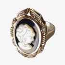 Vintage Seta Cameo Ring - Mother of Pearl Onyx Gold on Sterling Silver 925 Vintage Seta Cameo Ring - Mother of Pearl Onyx Gold on Sterling Silver 925