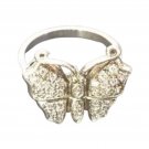 Vintage Women's Butterfly Ring - Crystal Sterling Silver, Size 9