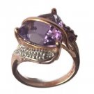 Trillion Cut Amethyst With Diamonds 10 K Rose Gold Women's Ring Antique