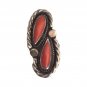 Vintage Navajo Native Indian Red Coral Sterling Silver Ring - Size 6.5