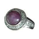 Antique Art Deco Ring: 2.5ct Cabochon Star Ruby, Diamonds in 14K White Gold