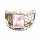 Vintage Emerald Cut Pink Tourmaline Sterling Silver Ring  Size 9