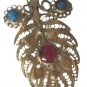 Filigree  Brooch Pin Turquoise And Garnet  Gold Filled Antique Georgian