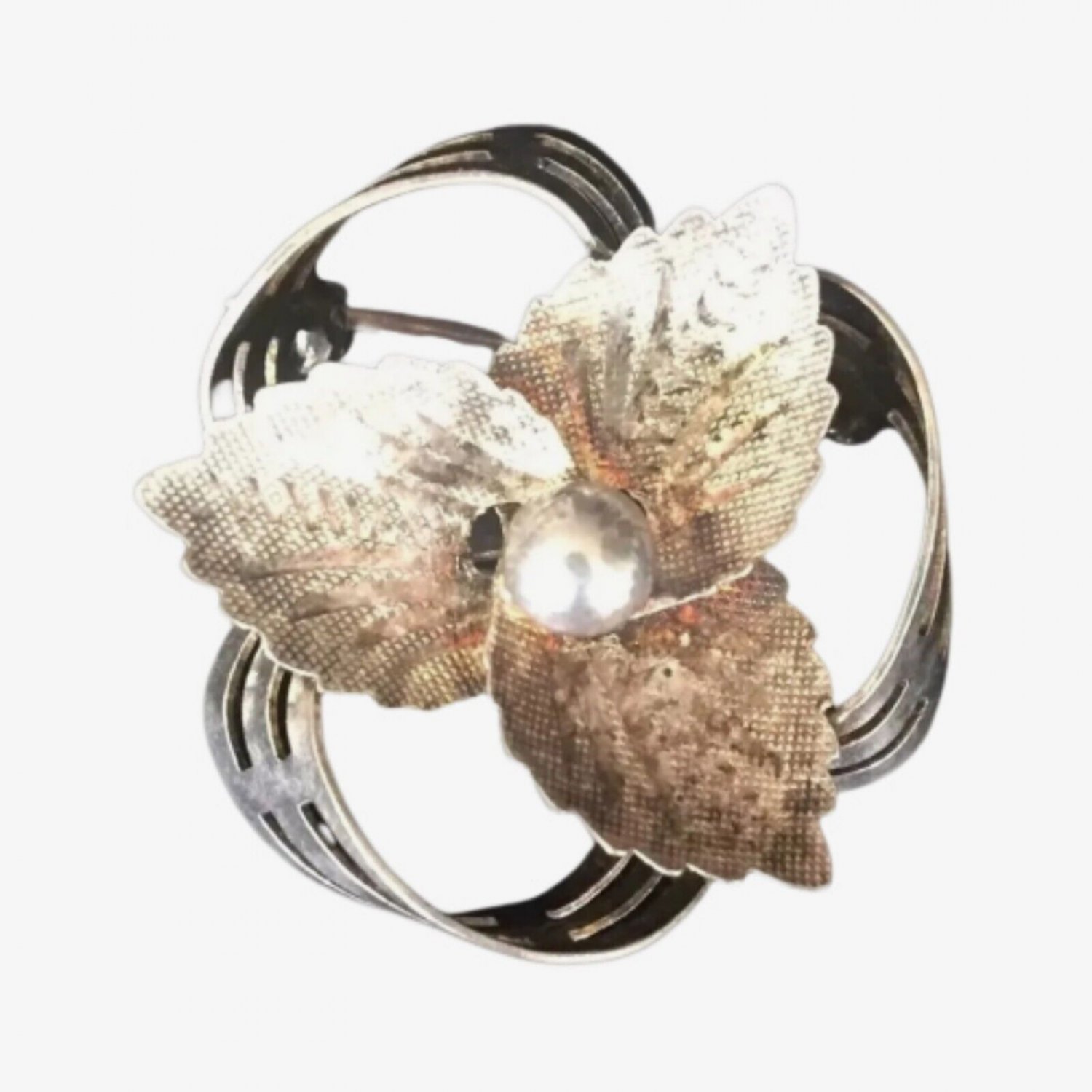 Antique Art Deco Flower Sterling Silver Brooch Pin  1920s